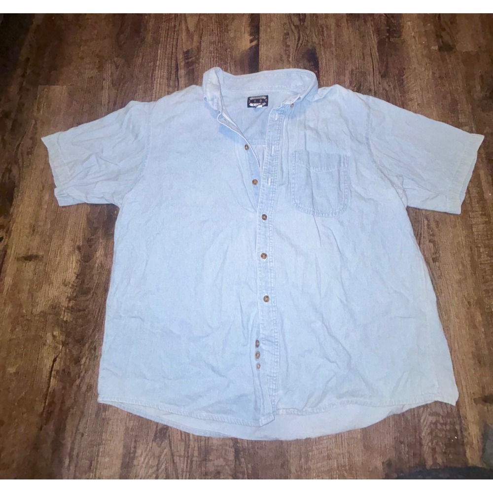 Three Rivers 2000 Mens XL Short Sleeve Denim Shirt Light Wash Cotton Button Down